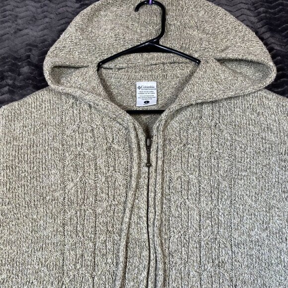 Columbia Hooded Knit Zip-Up Cardigan Sweater Beige Cotton Blend,Womens size L - Picture 1 of 8